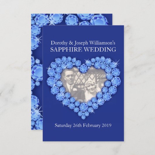 Saphire Hochzeitsherz Fügen Sie Ihr Foto Party ein Einladung (Vorne/Hinten)