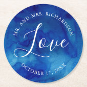 Saphire Tide Wedding Liebe Monogram Paper Unterset Runder Pappuntersetzer (Vorderseite)