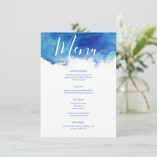 Saphire Tide Wedding Menu Card Menükarte (Stehend Vorderseite)