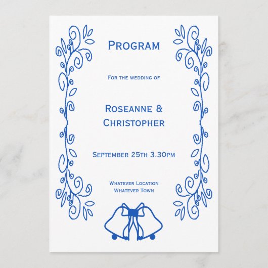 Saphire Wedding Program Bells Scrollwork Design Programm (Vorderseite)