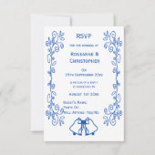 Saphire Wedding RSVP Card Bells Scrollwork (Vorderseite)