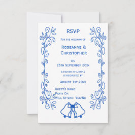 Saphire Wedding RSVP Card Bells Scrollwork Karte