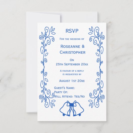 Saphire Wedding RSVP Card Bells Scrollwork Karte (Vorderseite)
