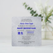 Sapphire and Silver Glitzer Glam Bat Mitzvah Einladung (Stehend Vorderseite)