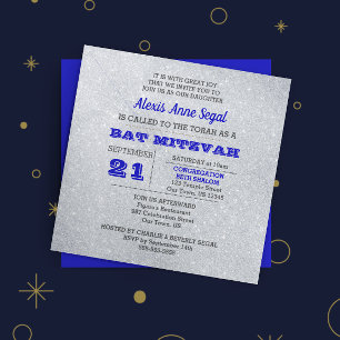 Sapphire and Silver Glitzer Glam Bat Mitzvah Einladung