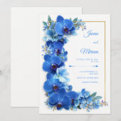 Sapphire Azure Gilded Orchid Botanical Wedding Einladung (Vorne/Hinten)