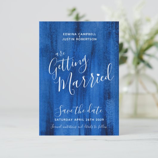 Sapphire blauer moderner Kunst speichern Dattelkar Save The Date (Stehend Vorderseite)