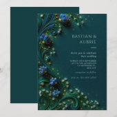 Sapphire Bloom Emerald Wedding Einladung (Vorne/Hinten)