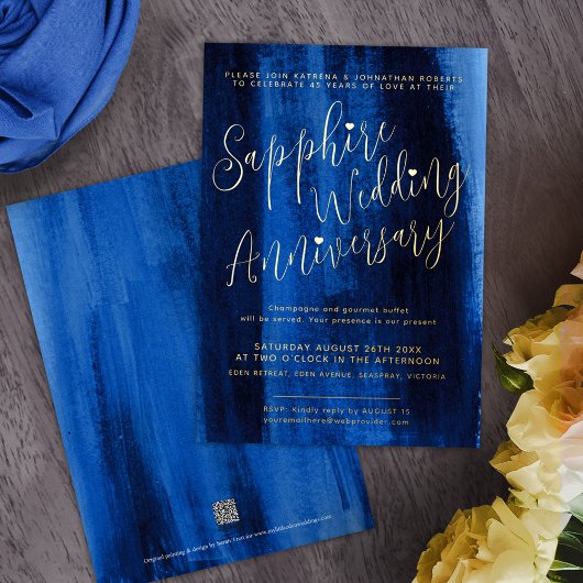 Sapphire blue abstrakt 45. Hochzeitstag Folieneinladung