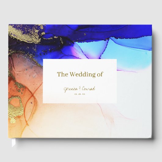 Sapphire Blue Abstrakt Wedding Gästebuch (Vorderseite)
