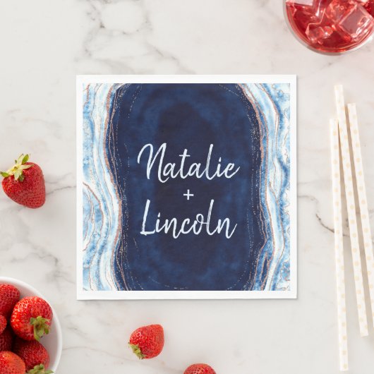 Sapphire Blue Agate Geode Wedding Monogram Dinner Serviette (Beispiel)