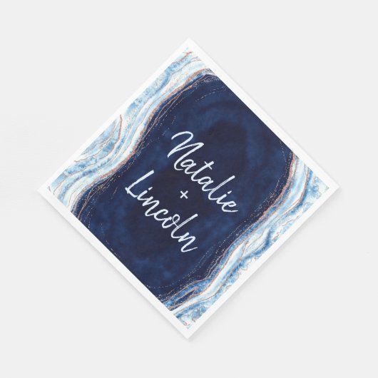 Sapphire Blue Agate Geode Wedding Monogram Dinner Serviette (Ecke)