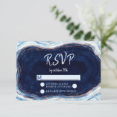 Sapphire Blue Agate Geode Wedding RSVP Response Karte (Stehend Vorderseite)