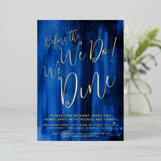 Sapphire Blue Art Probe Abendessen vor uns Folieneinladung (Stehend vorne)