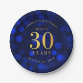 Sapphire Blue Bokeh freut sich auf 30 Jahre Geburt Pappteller (Vorderseite)