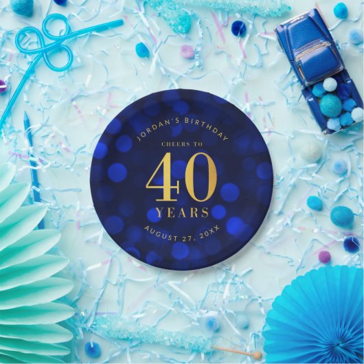 Sapphire Blue Bokeh freut sich auf 40 Jahre Geburt Pappteller (Party)