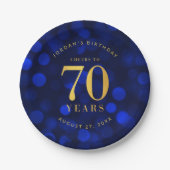 Sapphire Blue Bokeh freut sich auf 70 Jahre Geburt Pappteller (Vorderseite)