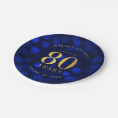 Sapphire Blue Bokeh freut sich auf 80 Jahre Geburt Pappteller (Schrägansicht)