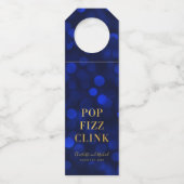 Sapphire Blue Bokeh Imitate Gold Pop Fizz Clink Flaschenanhänger (Rückseite)