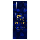 Sapphire Blue Bokeh Imitate Gold Pop Fizz Clink Geschenktüte Für Weinflaschen (Vorderseite)