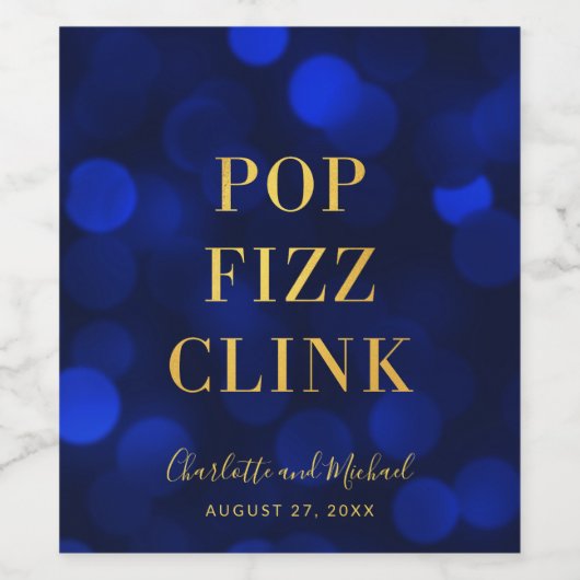 Sapphire Blue Bokeh Imitate Gold Pop Fizz Clink Weinetikett (Einzelnes Label)