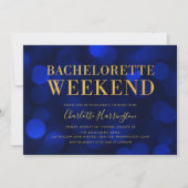 Sapphire Blue Bokeh Lights Bachelorette Wochenende Einladung (Vorderseite)