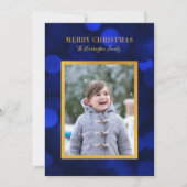 Sapphire Blue Bokeh Lights Gold Frohe Weihnachten (Vorderseite)