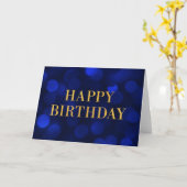 Sapphire Blue Bokeh Lights Gold Happy Birthday Karte (Gelbe Blume)