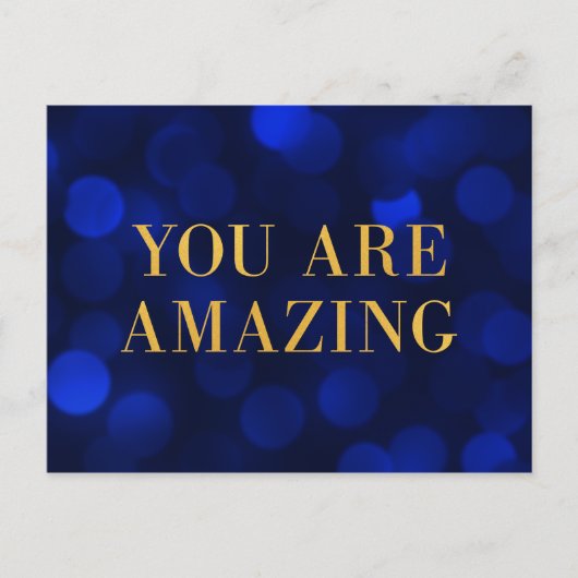 Sapphire Blue Bokeh Lights Gold Sie sind Phantasti Postkarte (Vorderseite)
