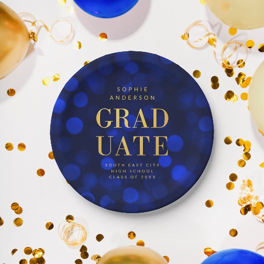 Sapphire Blue Bokeh Lights Imitate Gold Graduate Pappteller