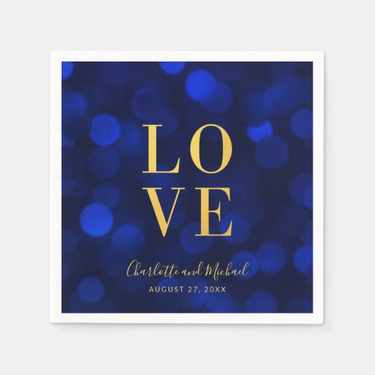 Sapphire Blue Bokeh Lights Imitate Gold Liebe Serviette (Vorderseite)