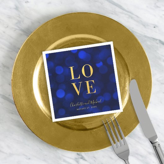 Sapphire Blue Bokeh Lights Imitate Gold Liebe Serviette