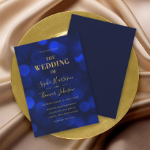 Sapphire Blue Bokeh Lights Imitate Gold Wedding