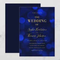 Sapphire Blue Bokeh Lights Imitate Gold Wedding