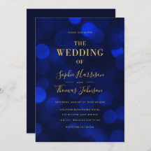 Sapphire Blue Bokeh Lights Imitate Gold Wedding