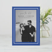 Sapphire Blue Bold Border Foto Moderne Hochzeit Save The Date (Stehend Vorderseite)