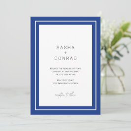 Sapphire Blue Bold Border Moderne Hochzeit Einladung