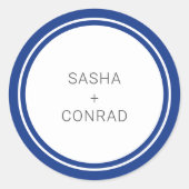 Sapphire Blue Bold Border Moderne Hochzeit Runder Aufkleber (Vorderseite)