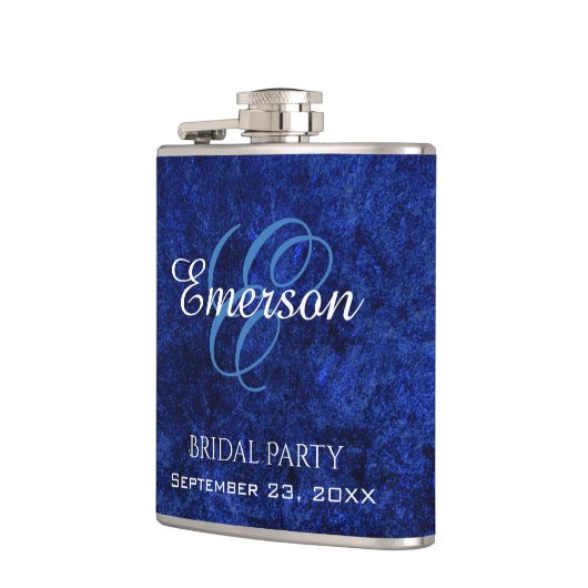 Sapphire Blue | Cobalt Azure Brautparty Monogram Flachmann (Links)