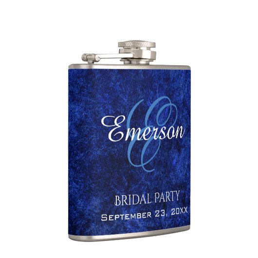 Sapphire Blue | Cobalt Azure Brautparty Monogram Flachmann (Rechts)