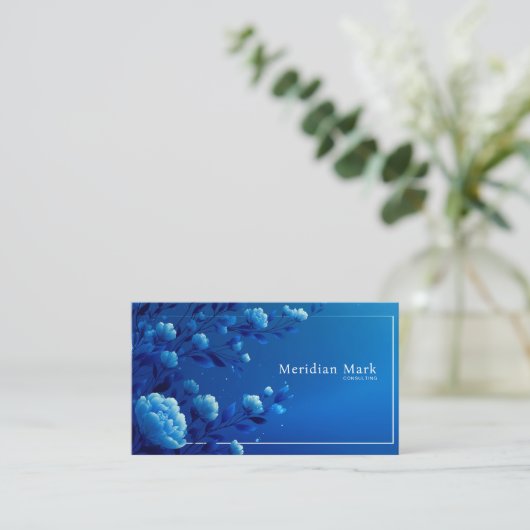 Sapphire Blue Floral Modern Geometric Elegant Visitenkarte (Stehend Vorderseite)