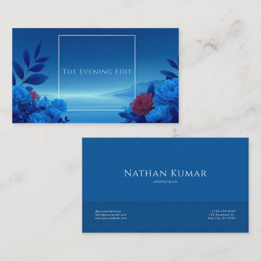 Sapphire Blue Floral Modern Geometric Ocean Visitenkarte (Vorne/Hinten)