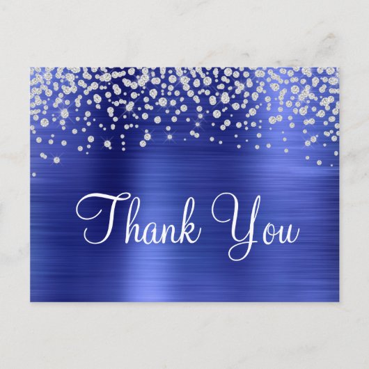 Sapphire Blue Foil Diamond Confetti Vielen Dank Postkarte (Vorderseite)