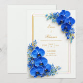Sapphire Blue Gilded Orchid Botanical Wedding Einladung (Vorne/Hinten)