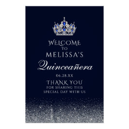 Sapphire Blue Glitzer Quinceanera Begrüßungszeiche Poster
