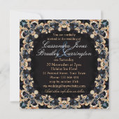Sapphire Blue Gold Lace Jewel Wedding Einladungen (Rückseite)