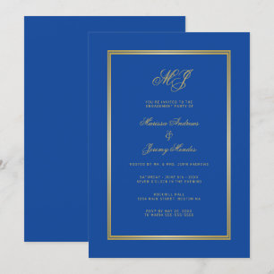 Sapphire Blue Gold Monogram Engagement Party Einladung