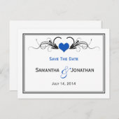 Sapphire Blue Heart Black Wirbel Save the Date Ankündigungspostkarte (Vorne/Hinten)