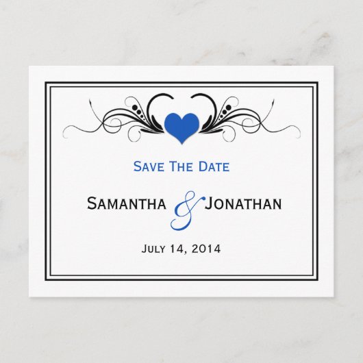 Sapphire Blue Heart Black Wirbel Save the Date Ankündigungspostkarte (Vorderseite)