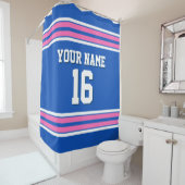Sapphire Blue Hot Pink White Stripes Sports Jersey Duschvorhang (Beispiel)